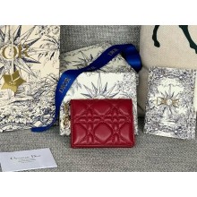 Dior Lady Dior Lotus Wallet Cherry Red Patent Cannage Calfskin 1112-2024