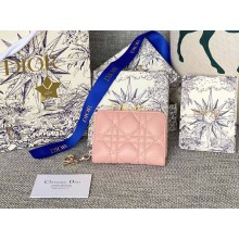 Dior Mini Lady Dior Gardenia Wallet pale pink Cannage Lambskin 1112-2024