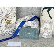 Dior Caro Cosmos Zipped Card Holder Cloud Blue Supple Cannage Calfskin 1112-2024