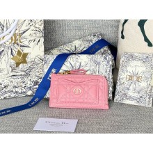 Dior Caro Cosmos Zipped Card Holder pink Supple Cannage Calfskin 1112-2024