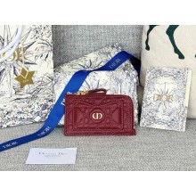 Dior Caro Cosmos Zipped Card Holder red Supple Cannage Calfskin 1112-2024