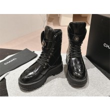 Chanel Calfskin CC Lace Up Combat Boots black 2024