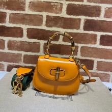 Gucci leather Mini top handle bag with Bamboo 686864 yellow 2021