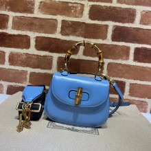 Gucci leather Mini top handle bag with Bamboo 686864 blue 2021
