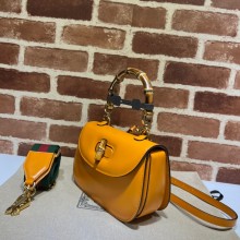 Gucci leather Small top handle bag with Bamboo 675797 yellow 2021