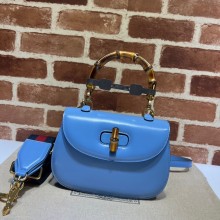 Gucci leather Small top handle bag with Bamboo 675797 blue 2021