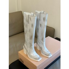 Miu Miu Heel 8.5cm vintage Leather Boots 5W859D White 2023