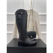 CHANEL heel 3CM black Knight boots 2023