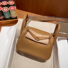 Hermes Mini Lindy 19cm Bag in original togo leather biscuit with gold hardware(handmade)