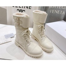 Dior lace-up calfskin ankle Boots Martin women's in white with shearling 2024