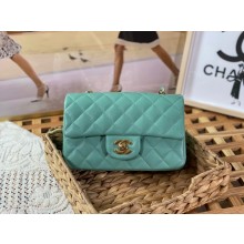 Chanel Mini Classic Flap Handbag A69900 in caviar leather mint green with gold hardware