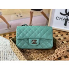 Chanel Mini Classic Flap Handbag A69900 in caviar leather mint green with silver hardware