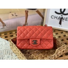 Chanel Mini Classic Flap Handbag A69900 orange red in caviar leather with silver hardware