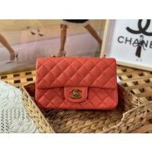 Chanel Mini Classic Flap Handbag A69900 in caviar leather orange red with gold hardware