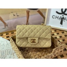 Chanel Mini Classic Flap Handbag A69900 in caviar leather light yellow with gold hardware