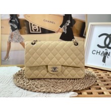 Chanel Medium Classic Flap Handbag A01112 in Caviar Leather light yellow with silver Hardware