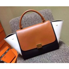 Celine Tricolor Elephant Calfskin Trapeze small Bag black/white/coffee