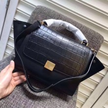 Celine Tricolor crocodile pattern Calfskin/suede Trapeze small Bag black