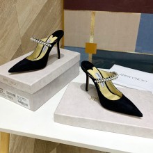 Jimmy Choo bing 100mm pearls mules in suede leather black 2020