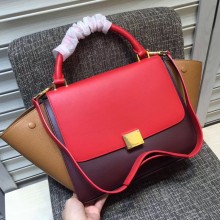 Celine Tricolor grained Calfskin Trapeze small Bag red/burgundy/apricot
