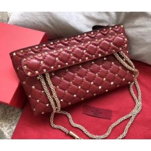 Valentino Rockstud Spike Clutch in Lambskin Leather Red 2018