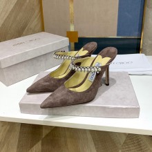 Jimmy Choo bing 100mm pearls mules in suede leather coffee 2020