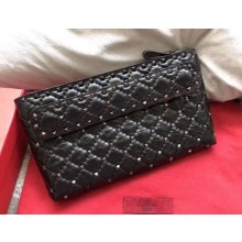 Valentino Rockstud Spike Clutch in Lambskin Leather Black 2018