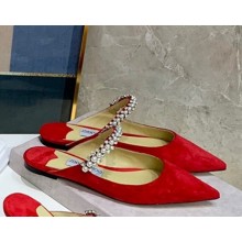 Jimmy Choo pearls flats in suede leather red 2020