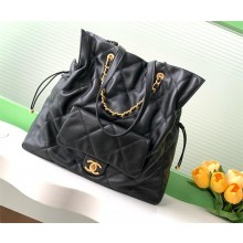 chanel shopping bag in black Shiny Lambskin AS5315 2025