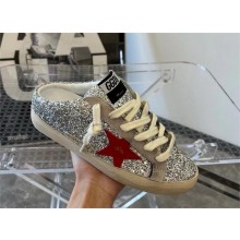 golden goose Super-Star Sabot in silver glitter with red leather star sneakers 2024