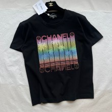 CHANEL BLACK LOGO RPINTED T-SHIRT 2024 SPRING