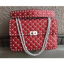 Valentino Rockstud Spike Chain Bag in Lambskin Leather White Stud/Red 2018
