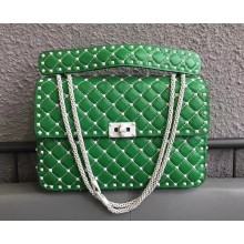 Valentino Rockstud Spike Chain Bag in Lambskin Leather White Stud/Green 2018