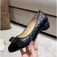 Ferragamo Vara Bow Quilted Pumps Heel 3.5cm Nappa Leather/Patent Leather black 1031-2024