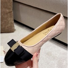 Ferragamo Vara Bow Quilted flat Nappa Leather/Patent Leather pink 1031-2024