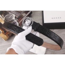 Gucci Signature Calfskin Belt with Interlocking G Buckle 35mm Width Black 2018
