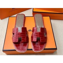 Hermes Oran Flat slippers in aligátor LEATHER braise 2024