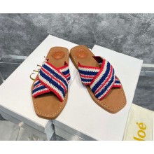 CHLOE Woody flat mules blue/red