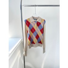Prada Argyle knit wool polo shirt sand beige P24G2Z 2024 