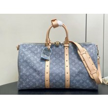 LOUIS VUITTON Monogram Denim organic cotton Keepall Bandoulière 45 M13748 GRAY 2025