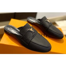 Louis Vuitton Grained calf leather LV Capri Open Back Loafers Black 2023