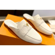 Louis Vuitton Grained calf leather LV Capri Open Back Loafers White 2023