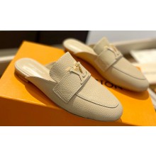 Louis Vuitton Grained calf leather LV Capri Open Back Loafers Beige 2023