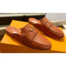 Louis Vuitton Grained calf leather LV Capri Open Back Loafers Brown 2023
