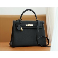 Hermes Kelly 32cm Bag In Original togo Leather BLACK WITH GOLD HARDWARE 2025(original quality+handmade)