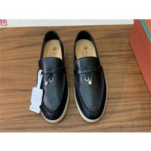 Loro Piana Women/Men Summer Charms Walk calfskin Loafers black
