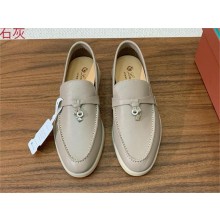 Loro Piana Women/Men Summer Charms Walk calfskin Loafers gray