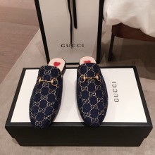 Gucci Princetown GG lamé fabric Slippers navy blue 2020