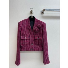 CHANEL pink tweed coat with a CAMELLIA 2023