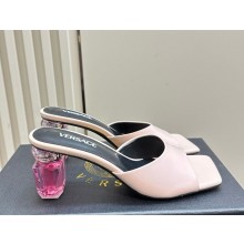 Versace Patent Leather crystal Slippers with Bottle Heel Light pink 1114-2024ss